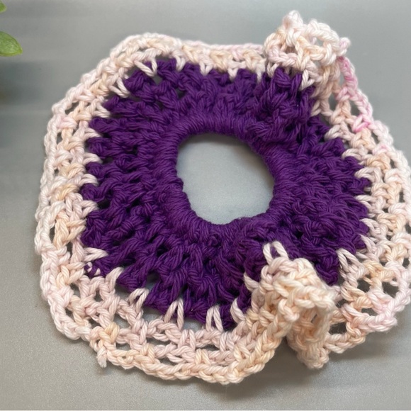 3 for $20 Purple cream Scrunchies Oversized Crocheted Handmade 100% cotton gifts - Picture 4 of 4